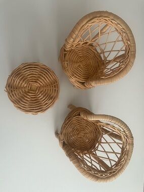 Vintage rattan doll chair and table set.